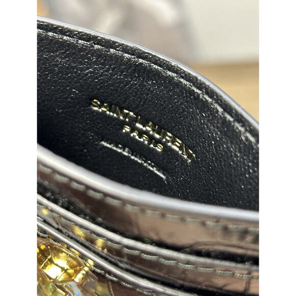 Saint Laurent Crocodile Embossed Black Card Holder - Picture 5 of 8